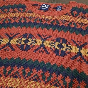 Vintage 90s Gap Red Chunky Sweater Aztec  Fisherman Small Men Classic Preppy